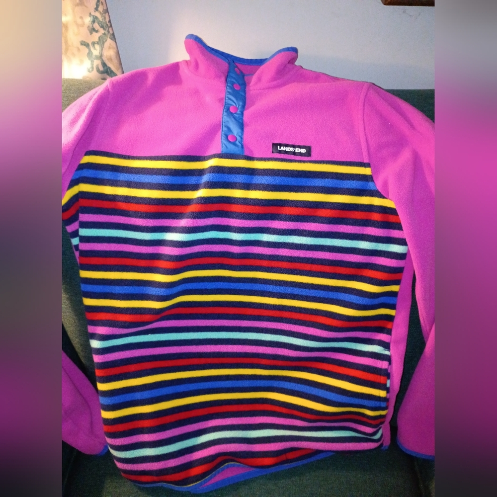 Lands' End Kids Multicolor Striped Fleece Jacket